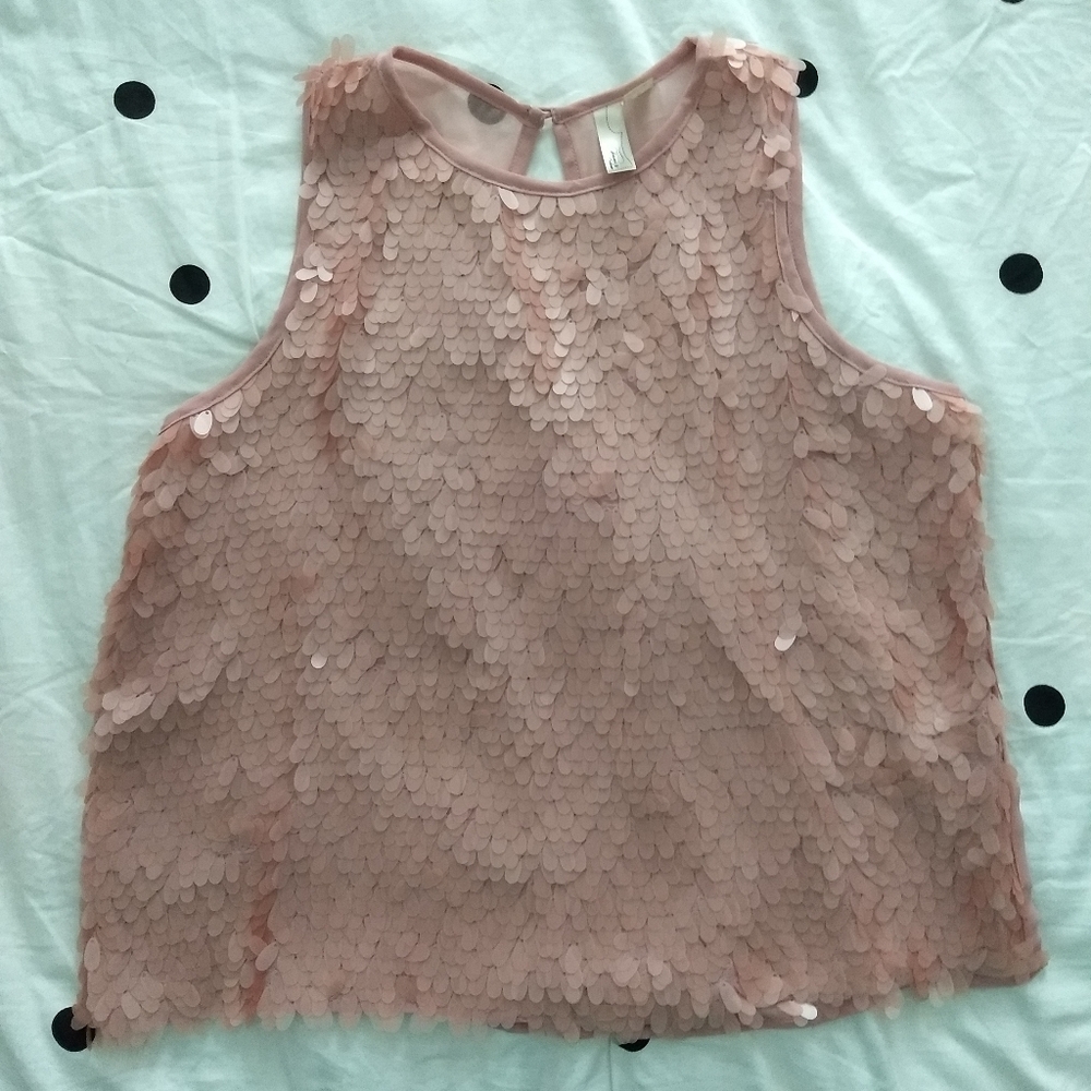 Pale pink sequin sleeveless top